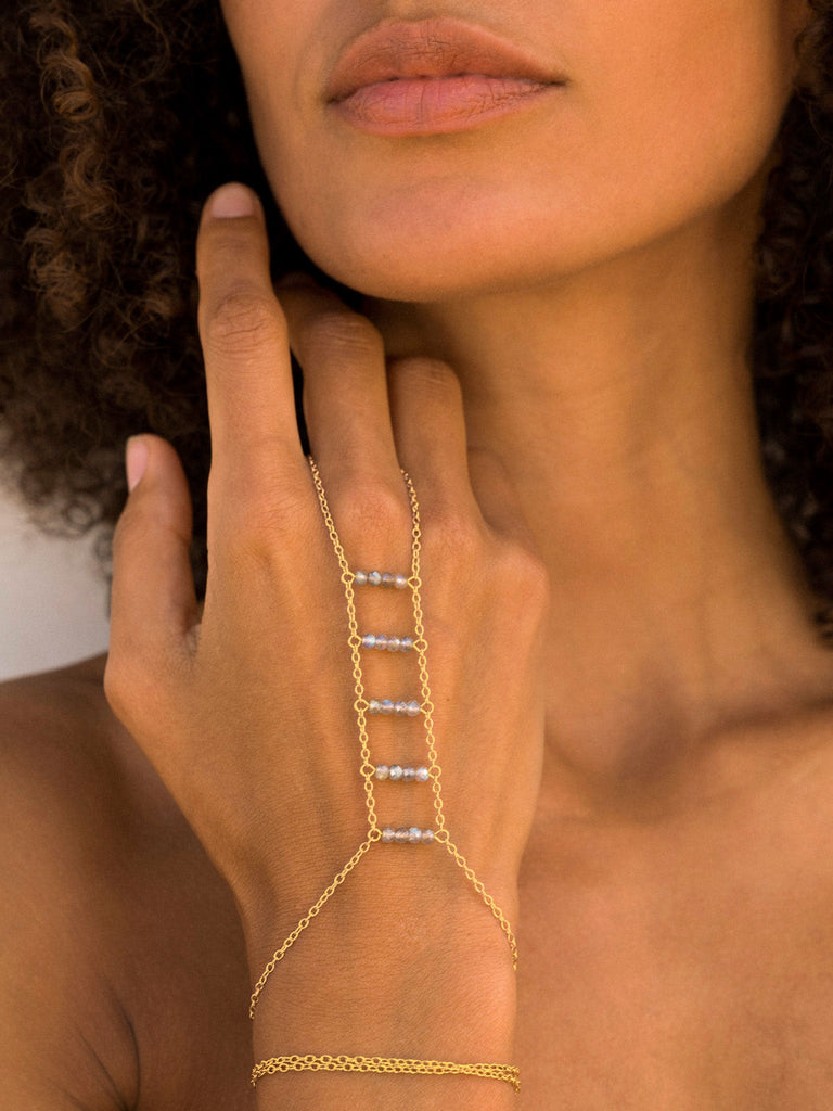 Gemstone Ladders to Bliss Beaded Handchain - Goldish