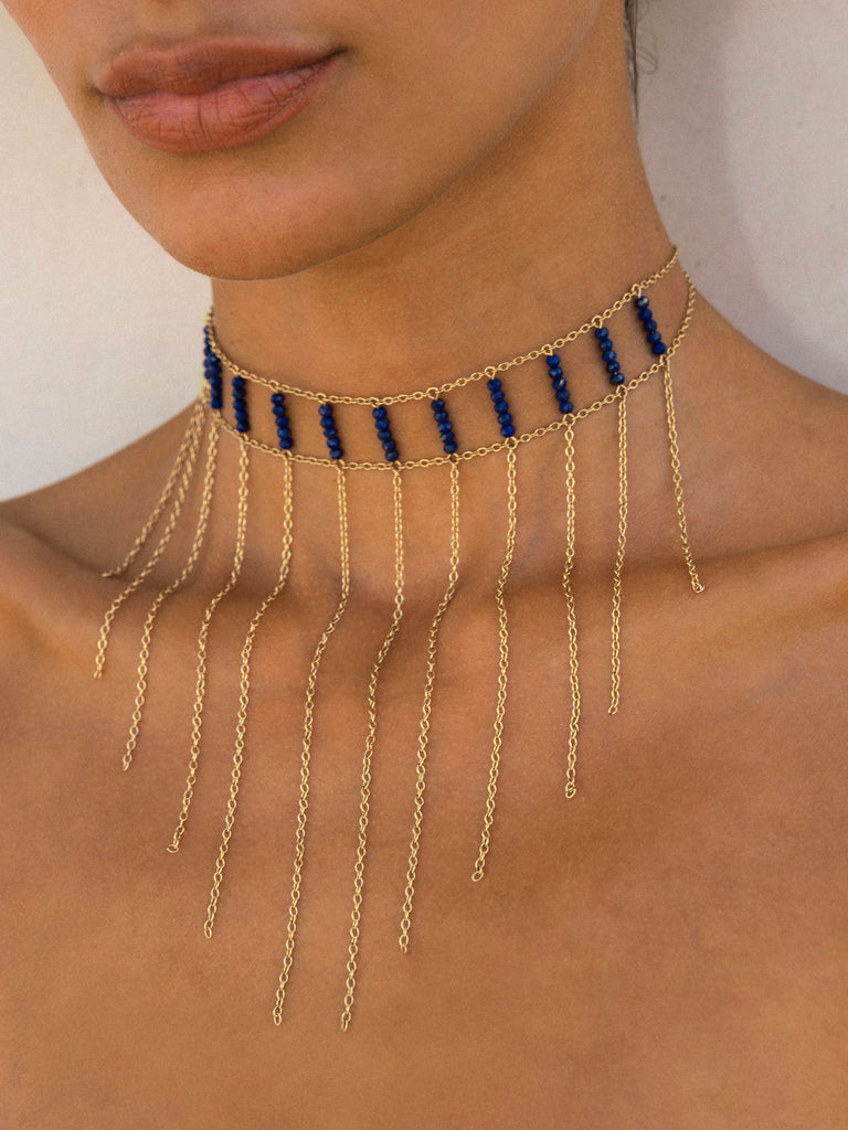 Gemstone Waterfall Choker - Goldish