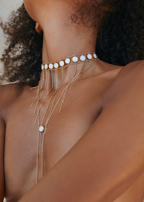 Circle Stone Waterfall Choker - Goldish